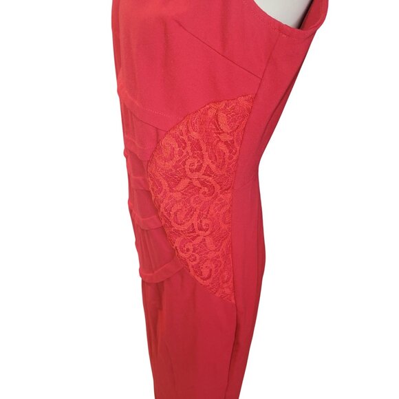 Red Sleeveless One-Shoulder Knee-Length Dress With Lace Detail & Side Ruching Fo - Picture 6 of 11